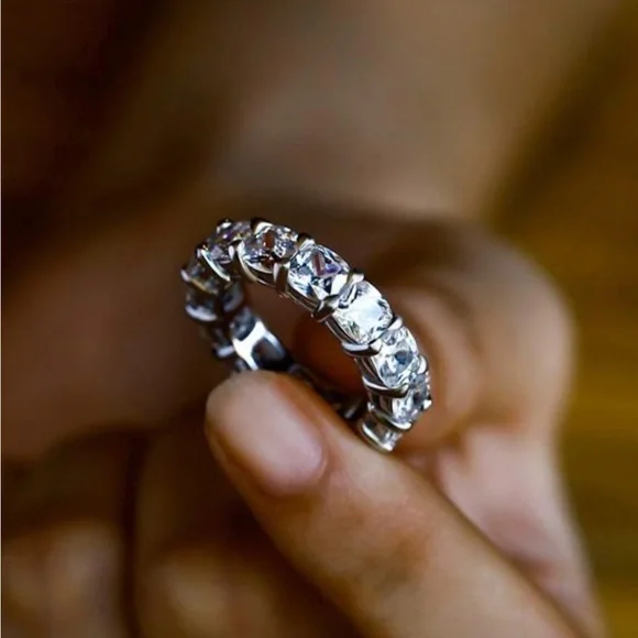 Italo Cushion Cut Wedding Band Eternity Band For Women 925 Sterling Silver - Picture 6 of 12